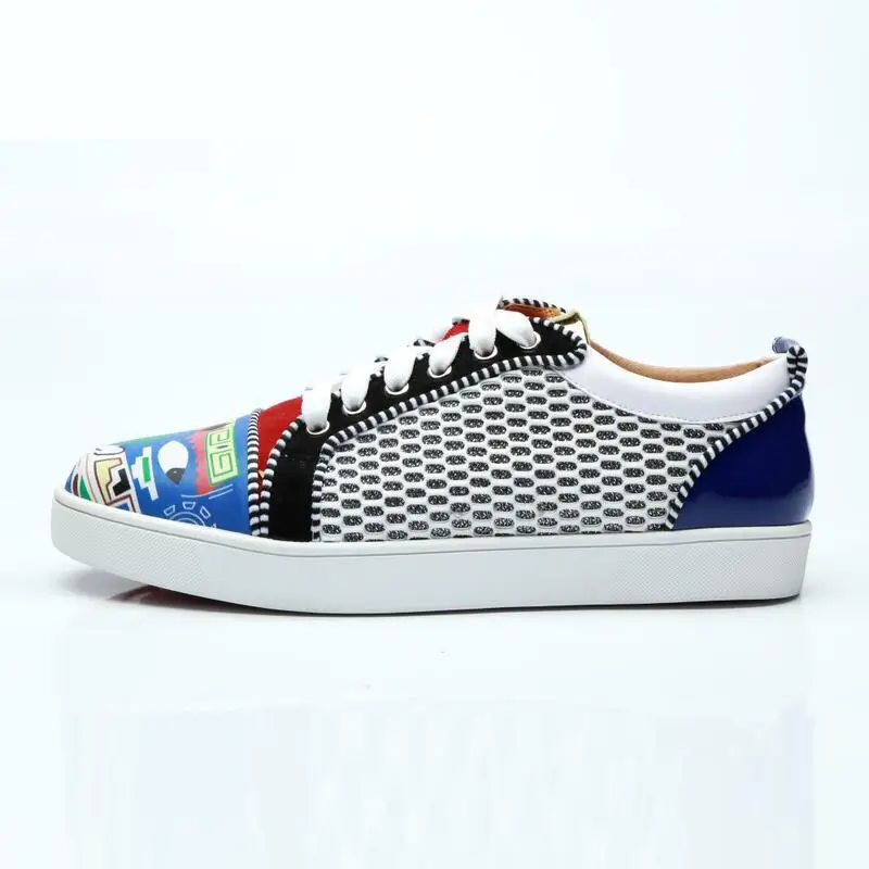 

Red bottom Mens Casual Sneakers Luxury Mixed Color Graffiti Designer PU Leather Flats Fashion Unisex Trainer Brand Shoes Man Zapatillas38-46