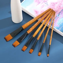 6 pçs de alta qualidade plana náilon cabelo artista pincel pintura conjunto punho madeira para aquarela acrílico óleo escova pintura arte suprimentos kit