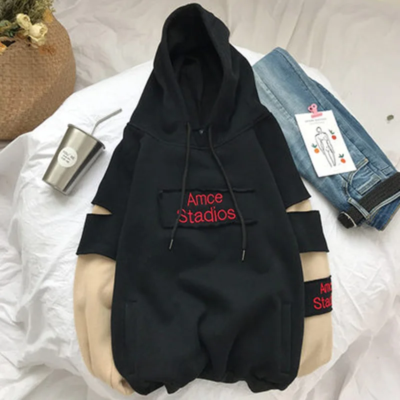 Black Худи, одежда, толстовки, Harajuku, tata, Женская толстовка с длинным рукавом, худи, свободная женская уличная одежда, повседневный спортивный костюм, куртка, топы - Цвет: Black