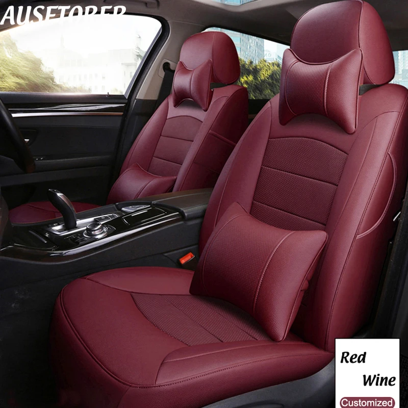AUSFTORER Cowhide Leather Covers Seat for Hyundai SANTAFE Seat Cover