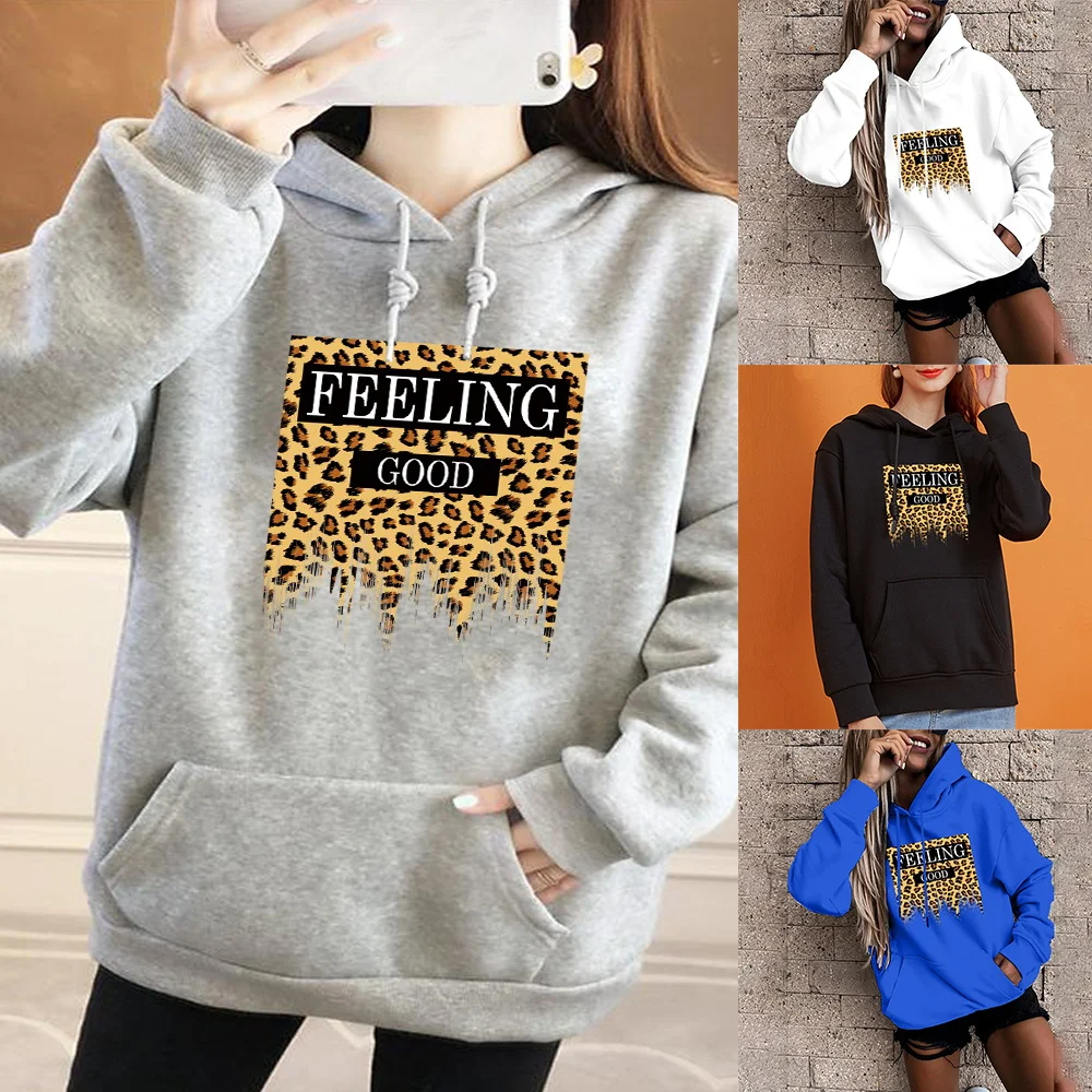 Women's Fashion Hoodie Casual Streetwear Autumn Long Sleeve Tops Leopard Print Women's Harajuku Oversized Pocket Pullover women s fashion hoodie casual streetwear autumn long sleeve tops leopard print women s harajuku oversized pocket pullover