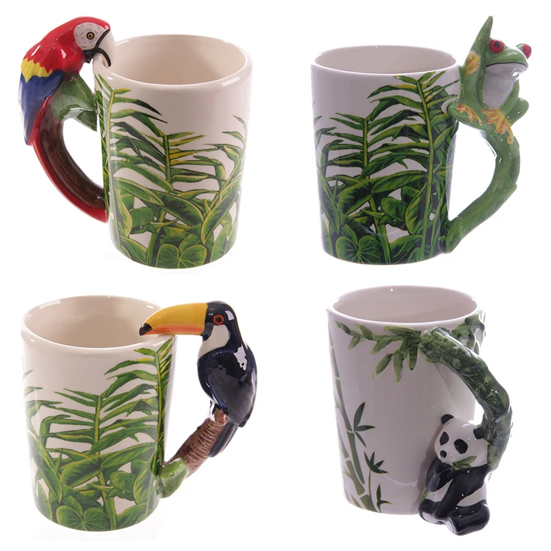 

300ml Ceramic Mark Tea Cup Elephant Parrot Student Tea Set Hand Painted Animal Pattern Water Cup Office Desktop Decoration