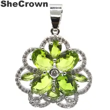 33x23 мм очаровательный созданный Зеленый Перидот Белый CZ SheCrown подарок серебряный кулон