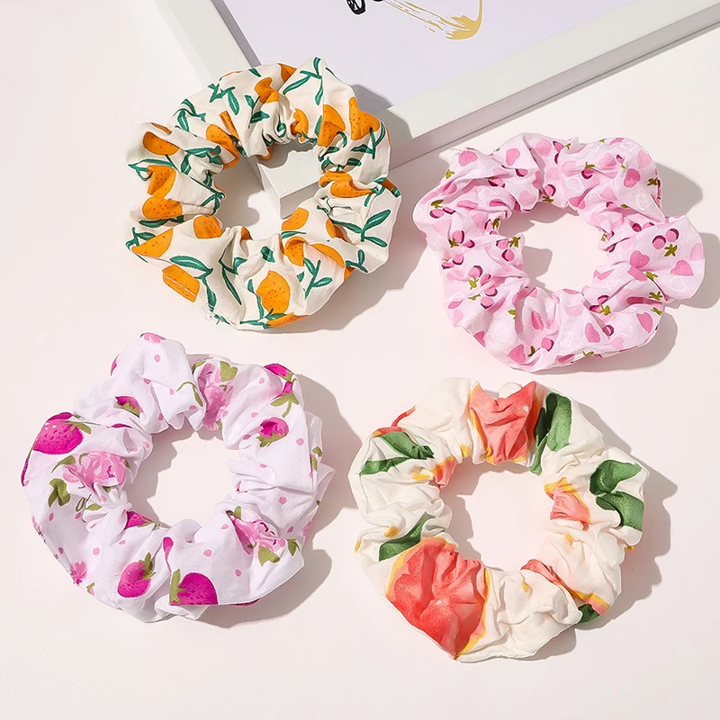 

2020 New Korea Style Sweet Elastic Hair Band Scrunchie Ins Fruit Plant Girls Ponytail Holder Headwear Women Hair Accessories