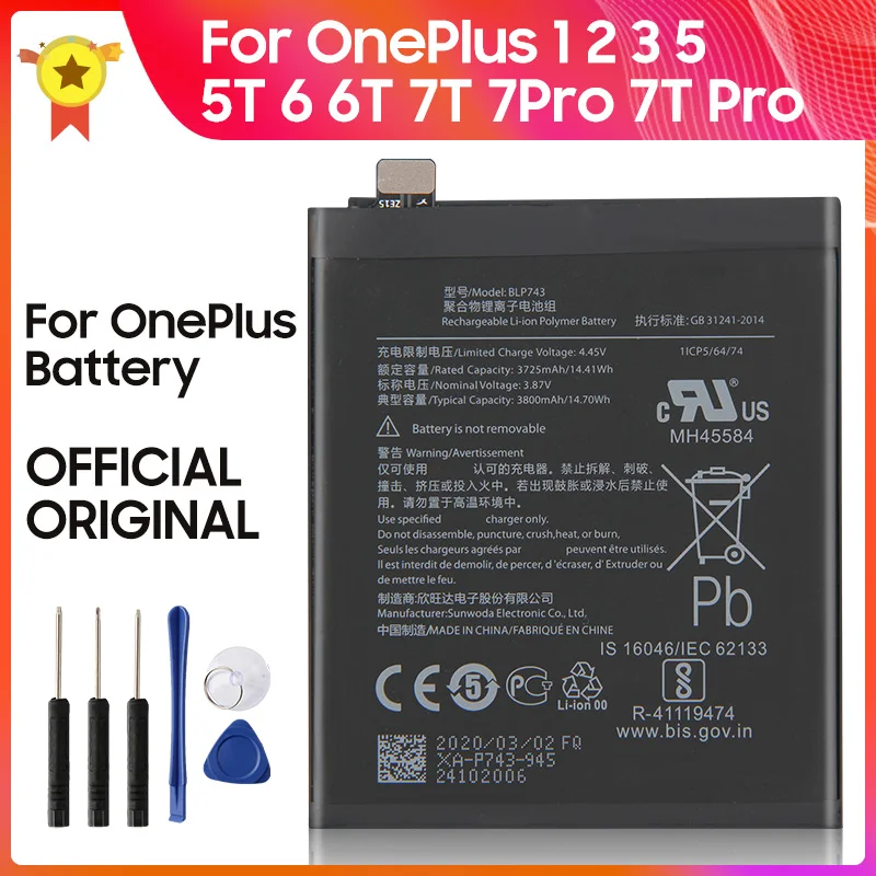Сменный аккумулятор BLP571 для OnePlus 6 6T 7T BLP657 5 ST BLP699 7 Pro 1 2 3 3T + с инструментом оригинал