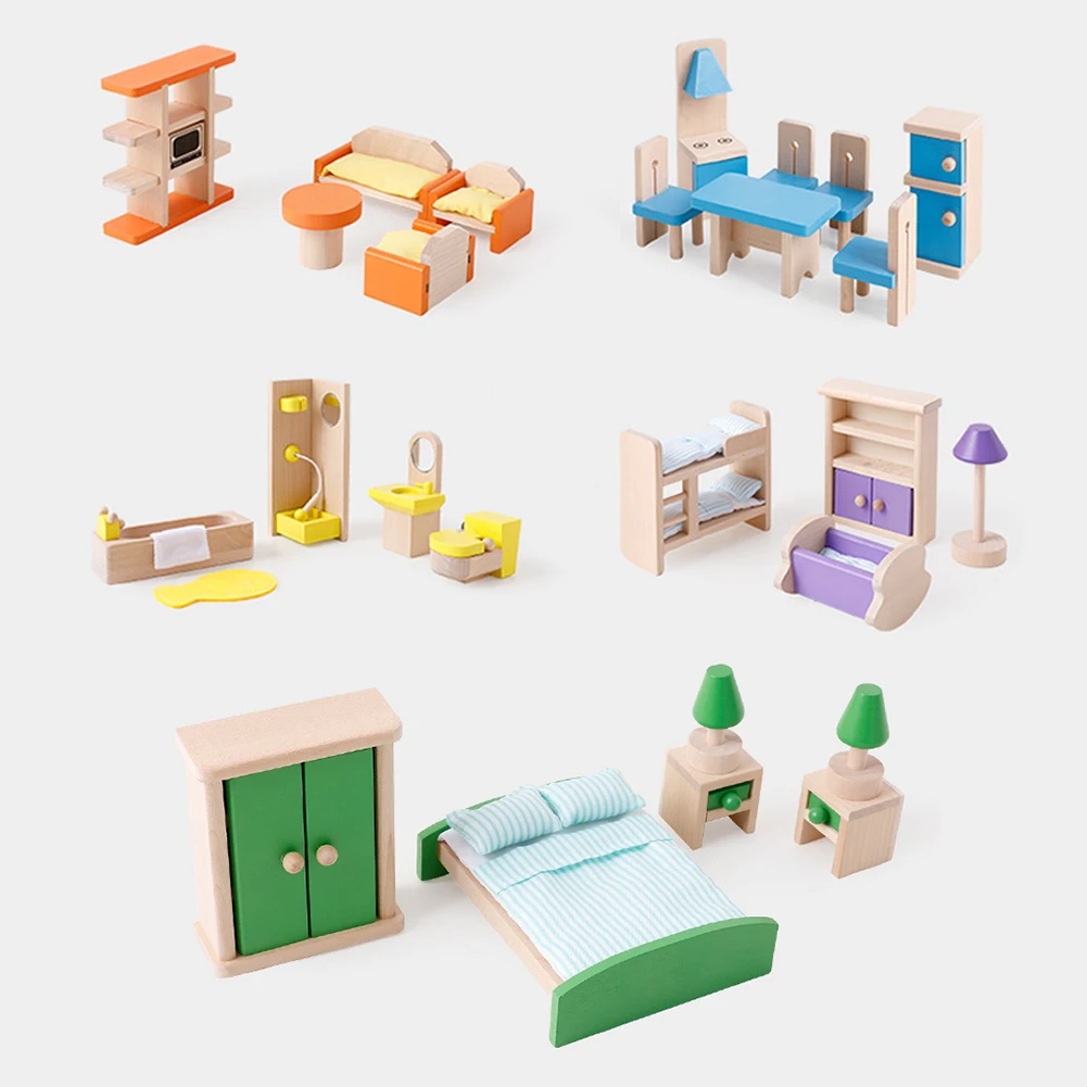 Кукольный дом мебель DIY Миниатюрный 3D деревянная мебель Наборы игровой дом игрушки для детей подарок