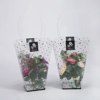 

PP Transparent Dot Handbag T-shaped Plastic Flower Bag Waterproof Plant Rose Flower Packaging Potted Simple Gift Bags