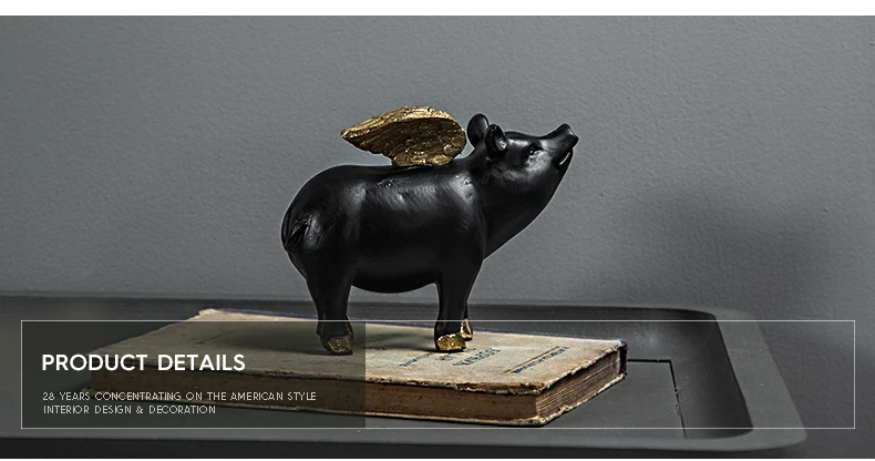 Flying Pigs Funny Retro Resin Black Angel Pig with Wings Figurines Small Miniatures Ornaments Birthday Gift for Home Decoration
