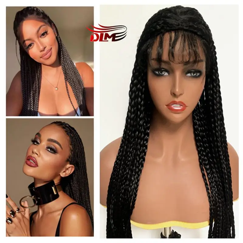 DLME Braid Wig With Baby Hair Heat Resistant Fiber Hair Synthetic Braided Wigs For Black Women Afro Braided Black Box