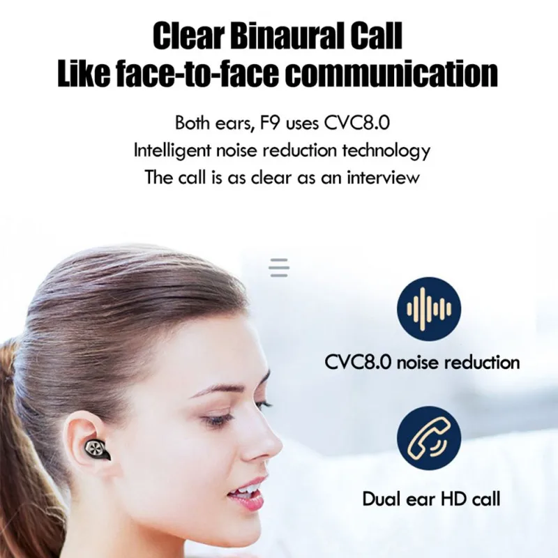 F9 12 Wireless Bluetooth Earphones V5 0 Sport Wireless Earbuds Led Display Touch Control Stereo Earphones With Microphone