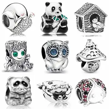 

Sparkling Snail Owl Spring Bird Sweet Home Panda Tree Monster Charm Fit Bracelet 925 Sterling Silver Animal Bead DIY Jewelry