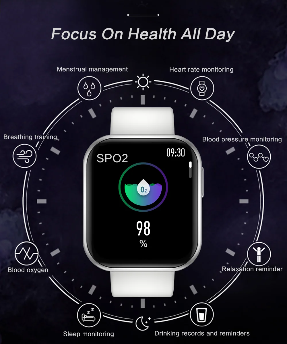 2021 New 1.69 Inch Smart Watch Men'S Sports Fitness Tracker Alarm Clock Heart Rate Sleep Monitoring Smartwatch Android Women