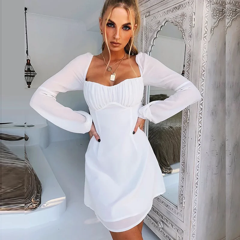 

Mini Dress Long Sleeve Open Back Folded Omighty Shein Women Dress Polyester Sexy Transparent Vestidos De Fiesta Casual Dress