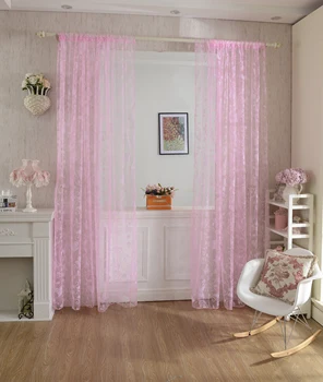 

Flocking Butterfly Voile Curtain Window Drape Panel Sheer Scarf Valance Pink
