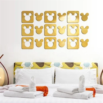 

Mickey Mouse Head Mirror Wall Stickers Acrylic 3D Decorative Sticker Disney Cartoon Wall Decal For Baby Children's Room Decor