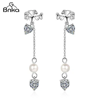 

Bnka 2020 Woman Clip Heart imitation pearl Wedding Earrings for Women Valentine's Day Gifts Jewelry long ear line