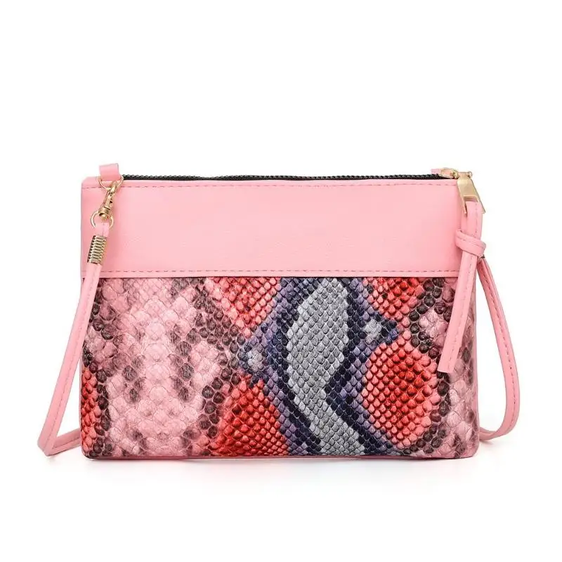 Женская сумка на плечо, модная, змеиный принт, сумка через плечо, женская, искусственная кожа, сплайсинг, маленький кошелек, Ретро стиль, женские сумки на плечо - Цвет: Розовый