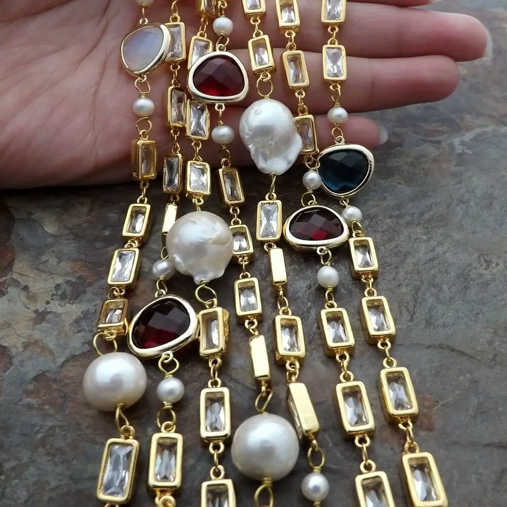 70&quot White Keshi Pearl Crystal Chain Long Necklace | Украшения и аксессуары