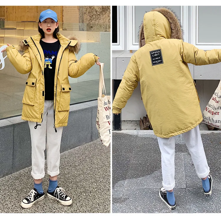 New Style Casual down Jacket Women's Korean-style Workwear Thick Warm Outdoor Ski Suit Mid-length Cotton-padded Clothes