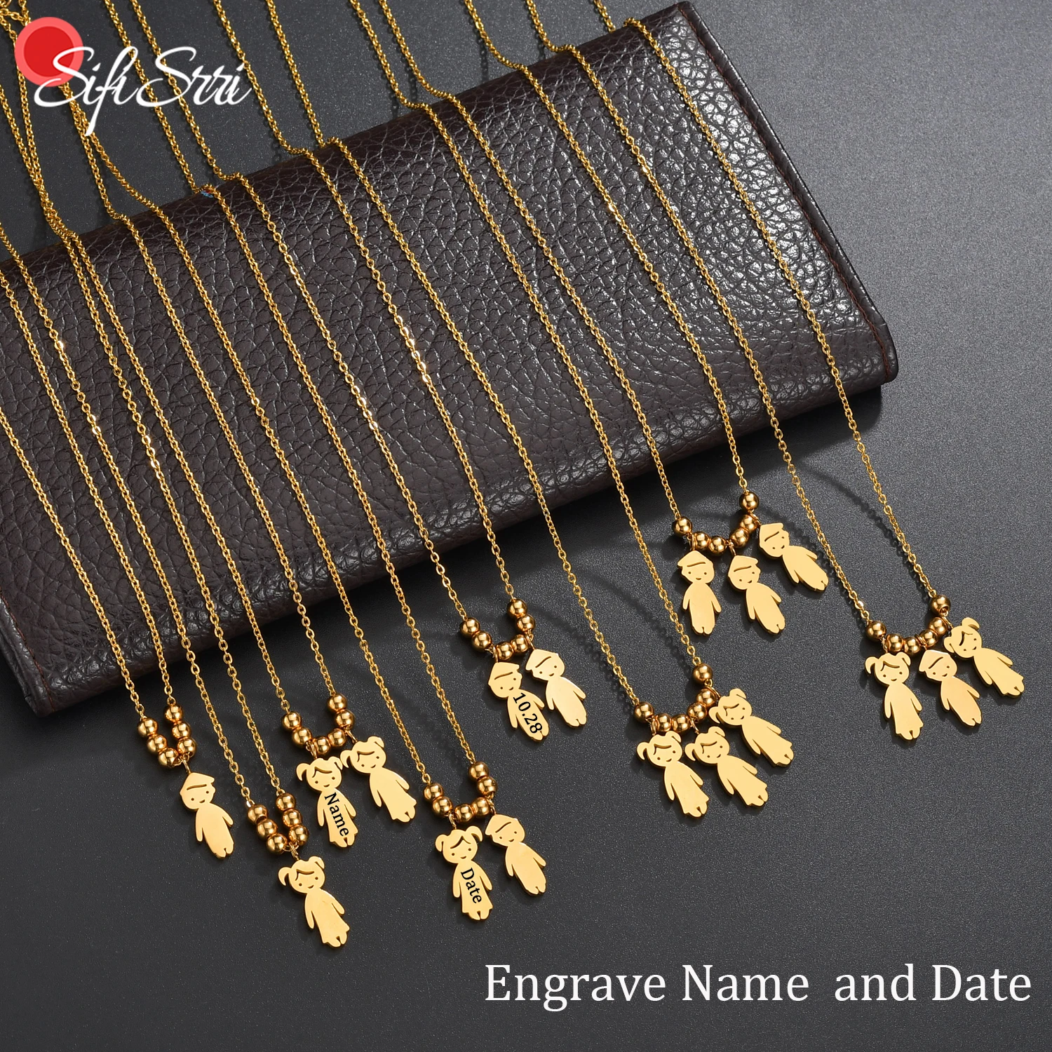 

Sifisrri Personalized Engrave Name Date Pendant Necklace Stainless Steel For Women Child Family Choker Birthday Jewerly Gift