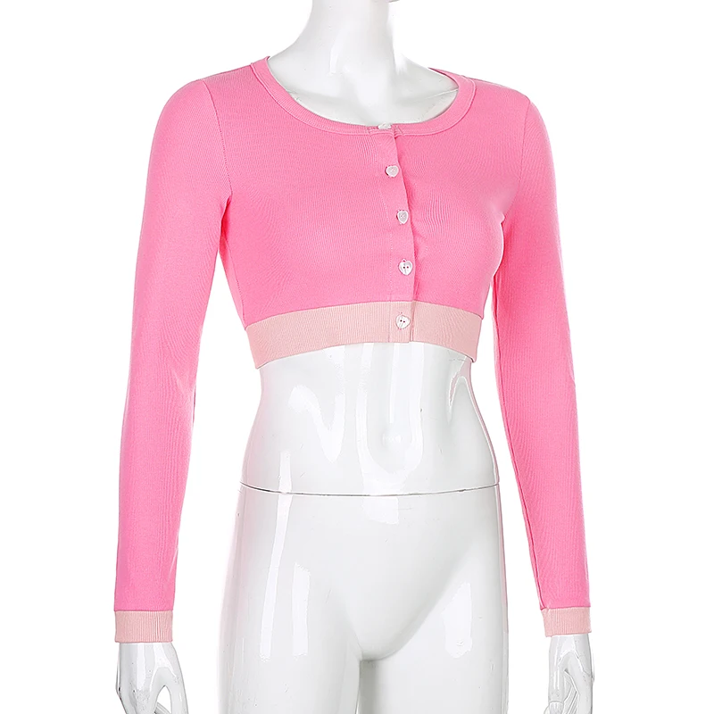 IAMSURE Contrast Color Cute Fitness Long Sleeve Blouse For Women Korean Streetwear Fashion Casual Female Crop Tops Shirts