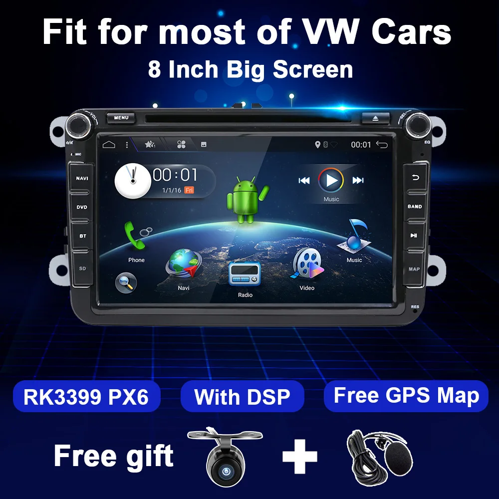 Автомагнитола на Android для VW Golf 5 6 Polo Sedan Passat B6 CC EOS Tiguan Amarok Skoda Octavia Rapid Superb