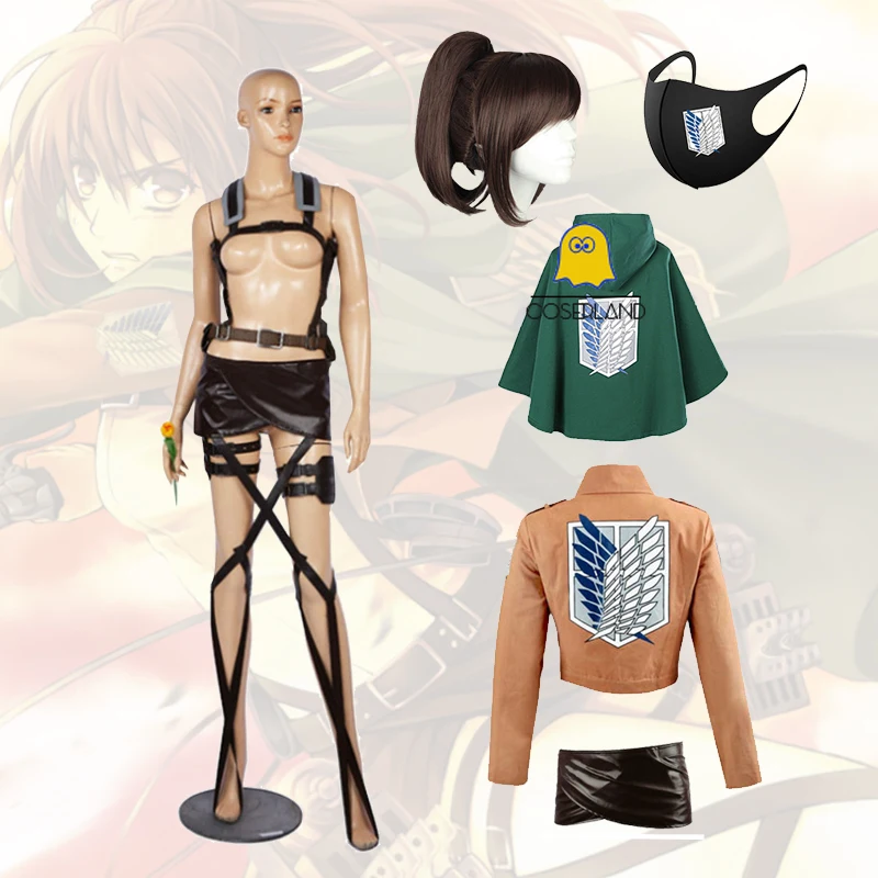Attack on Titan Sasha Braus Cosplay Costume Cloak Jacket Skirt Shingeki no Kyojin Straps Blouse Brown Wig Scouting Legion | Тематическая
