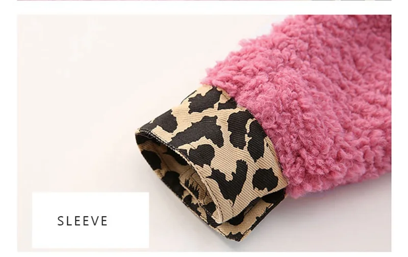 COOTELILI Warm Fur Kids Girls Coat Fashion Patchwork Leopard Winter Girls Jacket Children Clothes Thicken Fur Coat Pink Brown (10)
