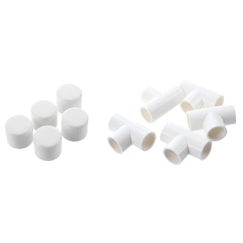 

10 Pcs 20Mm White PVC Water Pipe Fittings: 5 Pcs Slip End Caps Covers & 5 Pcs Tee 3 Way Water Pipe Tube Adapter Connectors