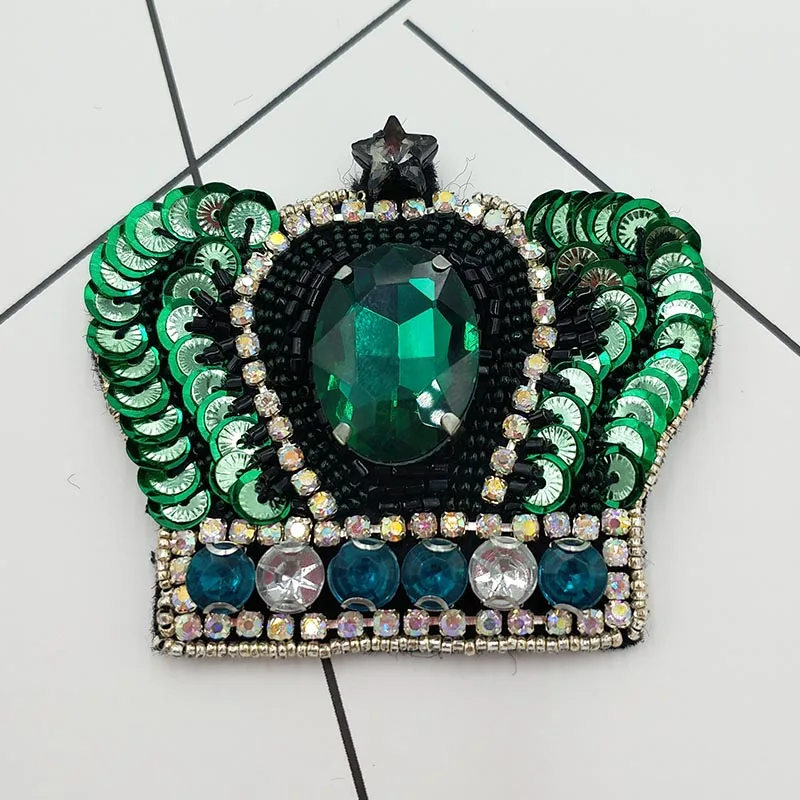 

2 piece Handmade Rhinestone Crown Sequin Patch for Clothing Sewing on Applique Clothes Shoes Bags cap Decoration Patch DIY