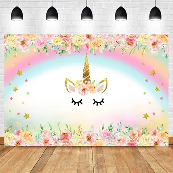 

NeoBacke Unicorn Themed Backdrop Rainbow Flower Unicorn Baby Shower Background Child Kids Birthday Party Photography Backdrops