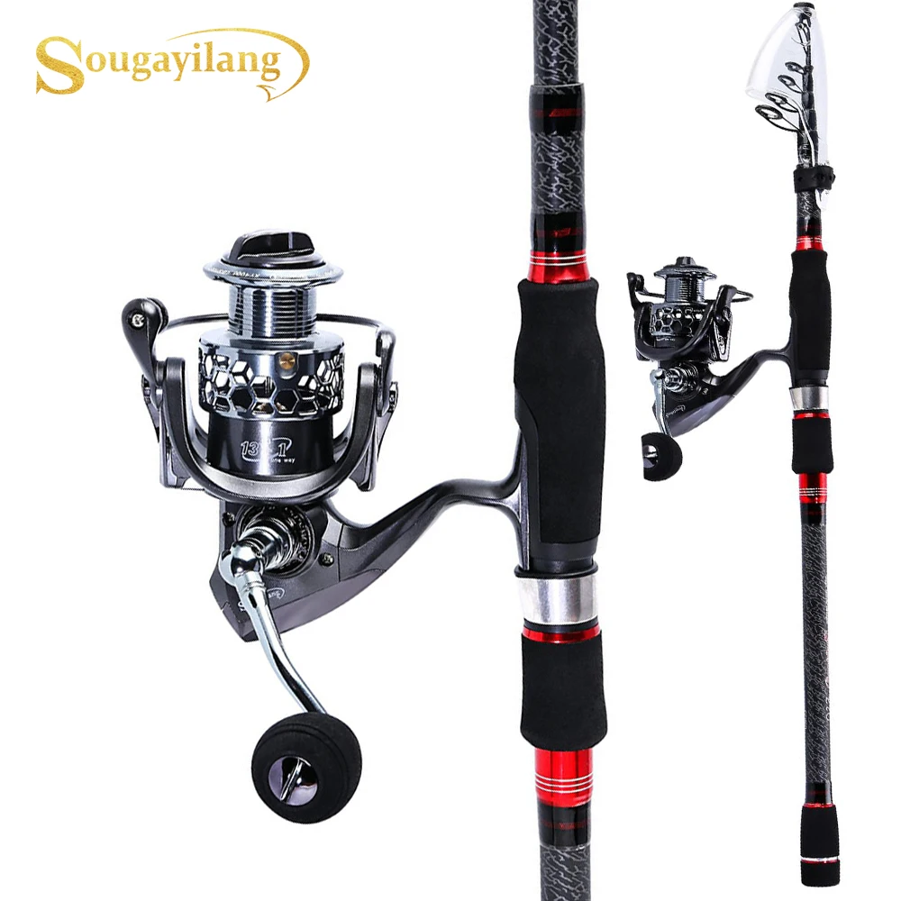 

Sougayilang 1.8-3.0m Portable Telescopic Fishing Rod Reel Combo Carbon Fiber Spinning Rod with Spare Spool Fishing Wheel Set