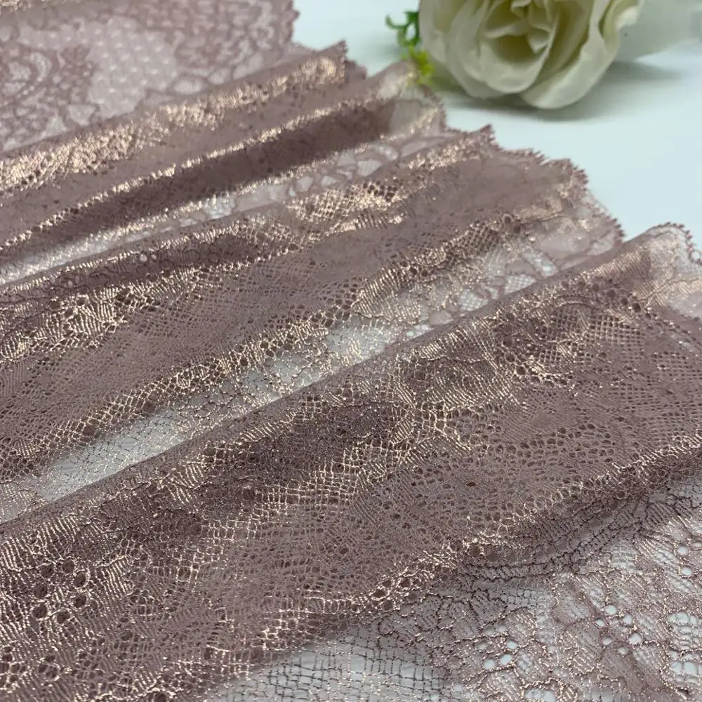 3y/lot 2 colors 24cm Foil elastic lace trim champagne with shimmer soft purple trimming garment accessory DIY material fabric