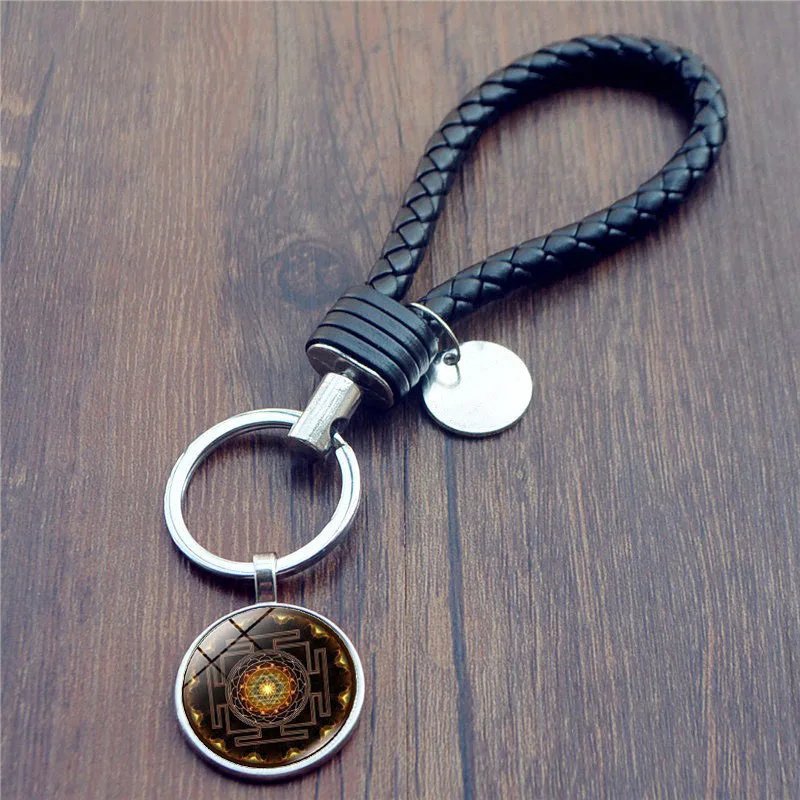 

Sacred Geometry Sri Lanka Time Stone Weaving Leather Rope Keychain Key Ring Creative Small Gifts