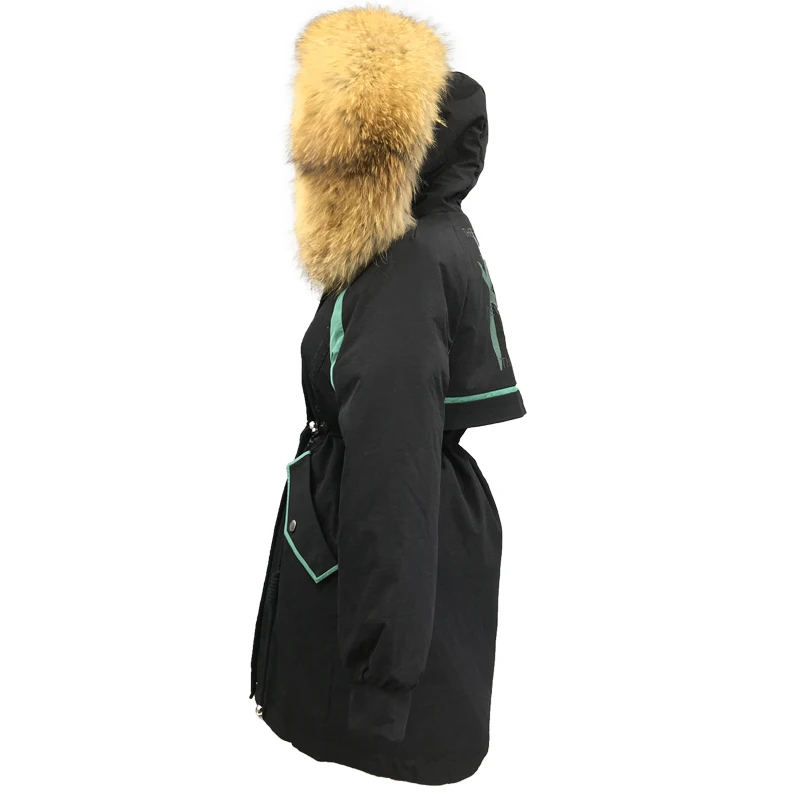 Пуховик на утином пуху, толстая женская зимняя парка с воротником из натурального меха, черное теплое пальто, натуральная куртка с капюшоном из меха енота