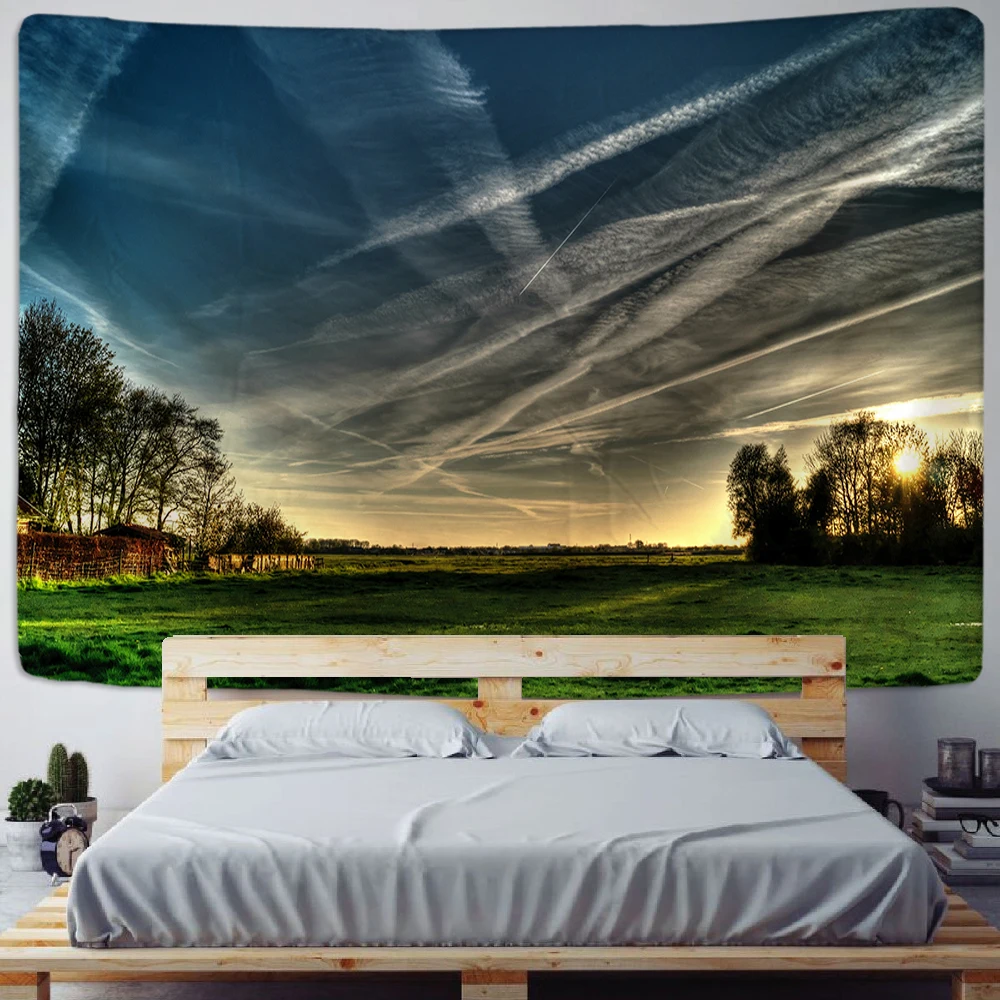 Beautiful Natural Seaside Scenery Art Mandala Printed Polyester Tapestry, Wall Decoration, Living Room, Bedroom, Office