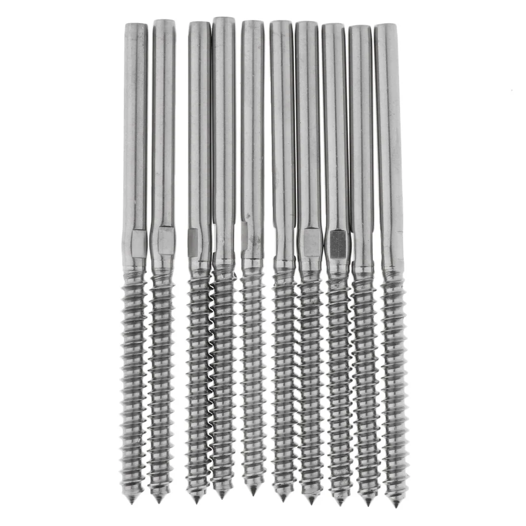 

10-Pack Stainless Steel Lag Stud Hand Swage Cable Fittings- for 1/8in Cable Railing - Decking Accessories