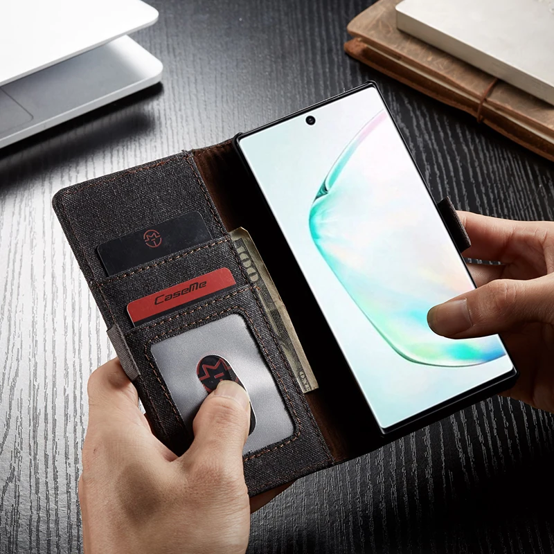 Для Note10 Plus, холщовый кошелек, джинсовая подставка, откидной чехол, чехол для samsung Galaxy Note 10, 9, 8, S8, S9, S10 Plus, подставка для карт