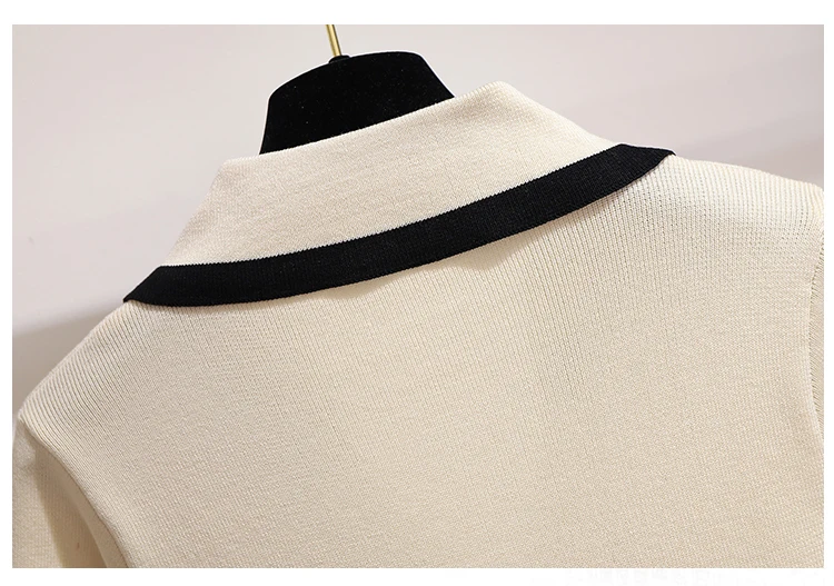 XL-4XL размера плюс женское винтажное двубортное трикотажное платье осень с длинным рукавом женское платье-свитер