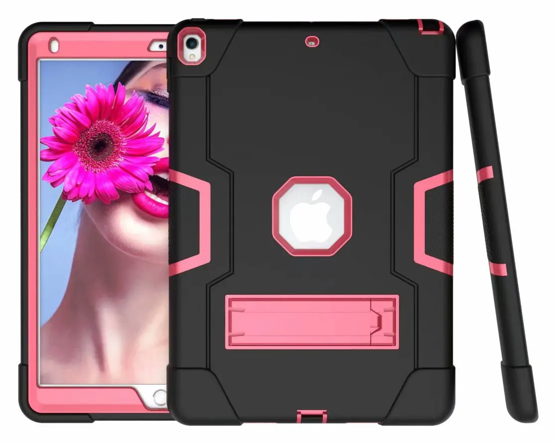 for iPad 10.5 rose Чехол для планшета для iPad Pro 10,5 Air 3, ударопрочный сверхмощный армированный силиконовый+ PC Гибридный 3-слойный пдставка Корпус чехол - Цвет: for iPad 10.5 rose