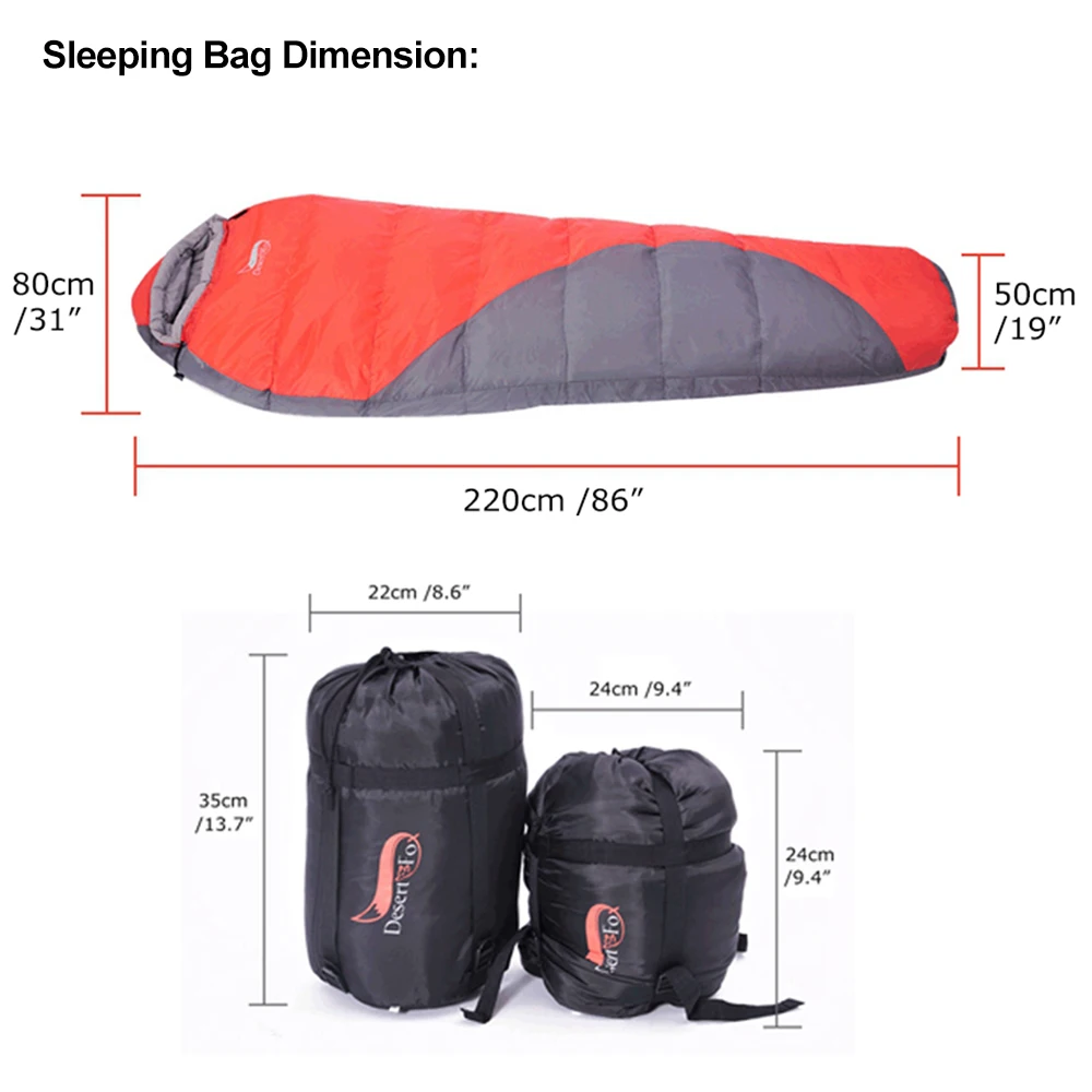 Desert&Fox Mummy Sleeping Bag Winter Cotton Warm Tourism Sleeping Bags with Compression Sack Wearable Blanket for Camping Hiking
