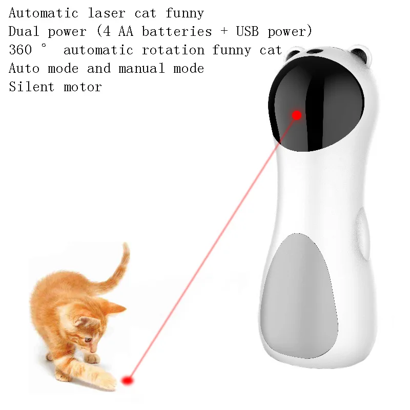 Pet Cat LED Laser Toy Smart Automatic Cat Exercise Training Entertaining Funny Rotating Toy Multi-Angle USB Charge Toys