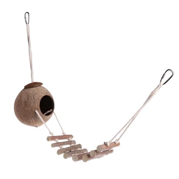 

100% Natural Coconut Husk Coconut Hide with Ladder for Bird Shell Hideaway Durable Habitat 2