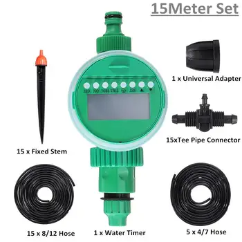 

52Pcs/Set 15M Hose Water Controller Timer LCD Display Adjustable Drippers DIY Micro Drip Misting Irrigation System Automatic