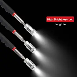 Outil de ramassage magnétique rétractable LED, stylo magnétique télescopique avec lumière, outil à main universel à tige d'aspiration magnétique forte 