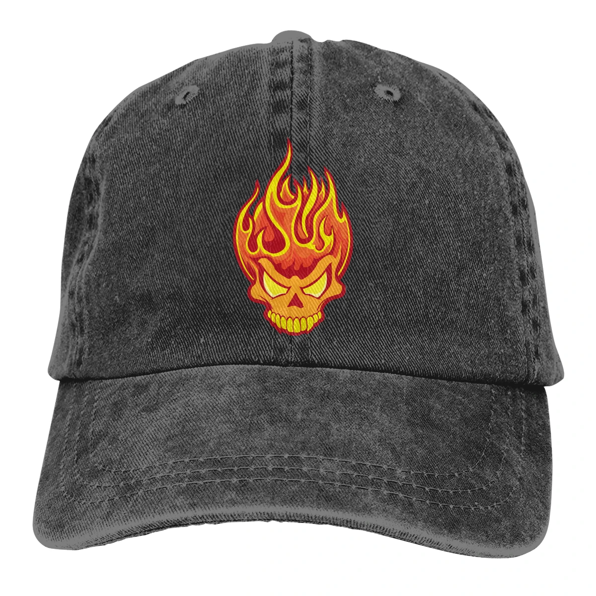 Горящий череп Casquette черный унисекс Мужские Женские джинсовые бейсболка с ремешком кепки Регулируемый Гольф папа шляпа