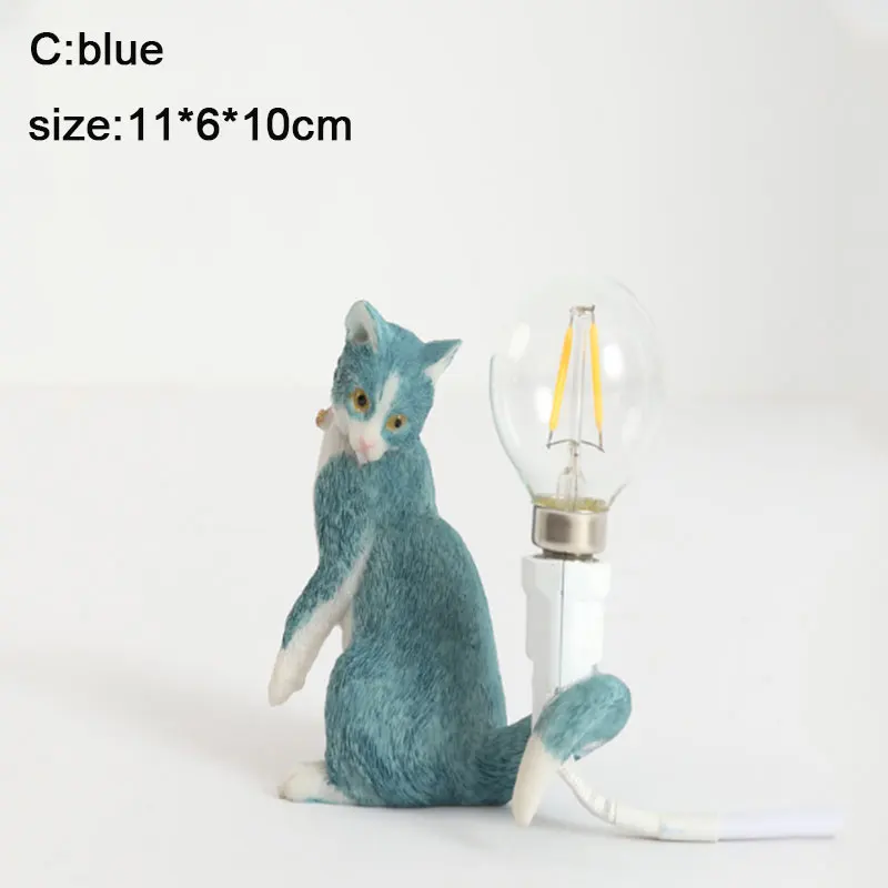 Креативный Настольный светильник с животными, светильник с изображением кошки, светодиодный светильник для спальни E12, светодиодный прикроватный светильник для спальни, рождественские украшения для дома, подарок - Цвет абажура: blue  C