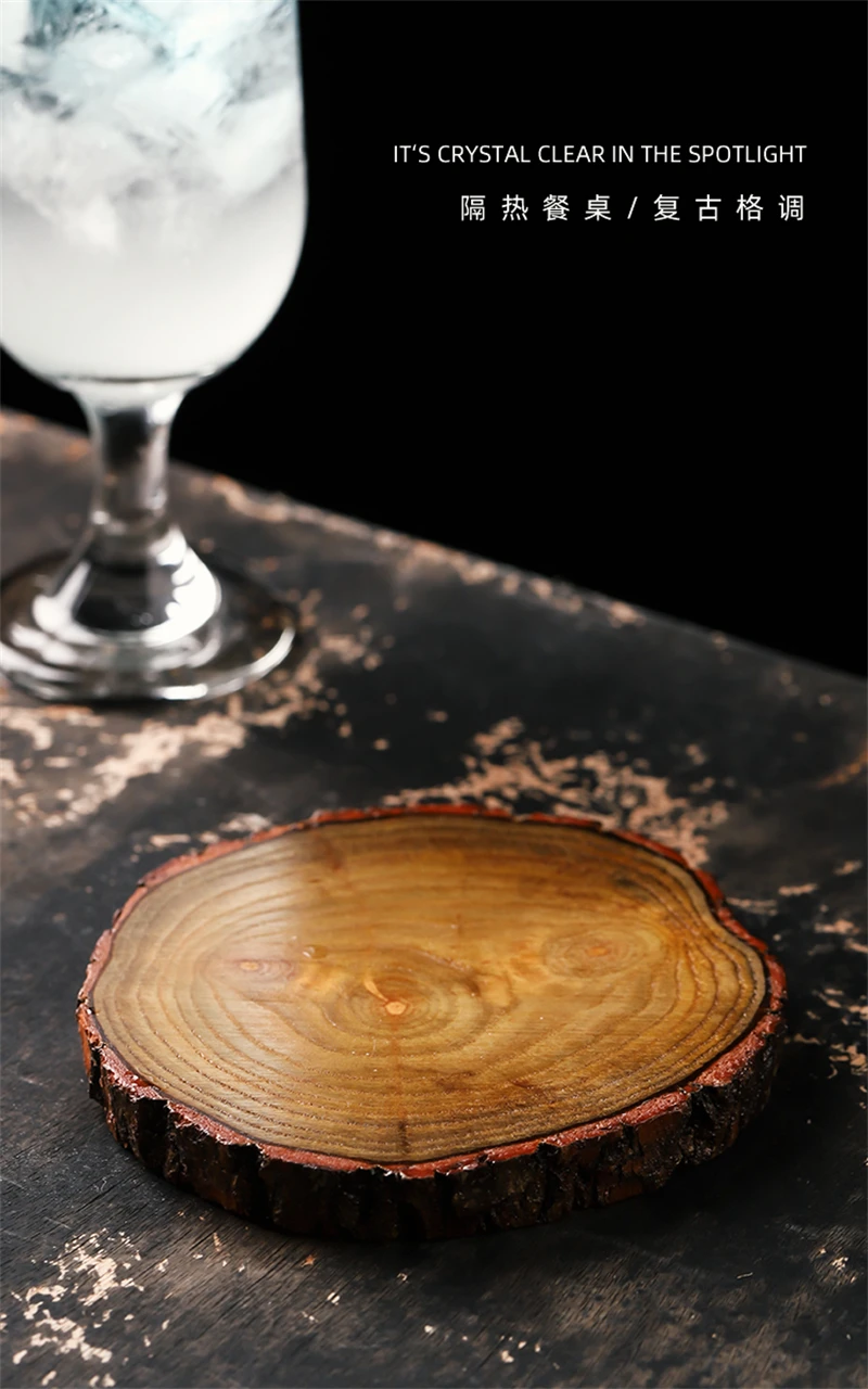 Aixiangru Cocktail Tasse Solide Wein Glas Wasser Tasse Getränke Becher Holz Bahn Natürliche Holz Untersetzer Runde 6-9cm küche Bar Werkzeuge Wood Coaster – Detail 3