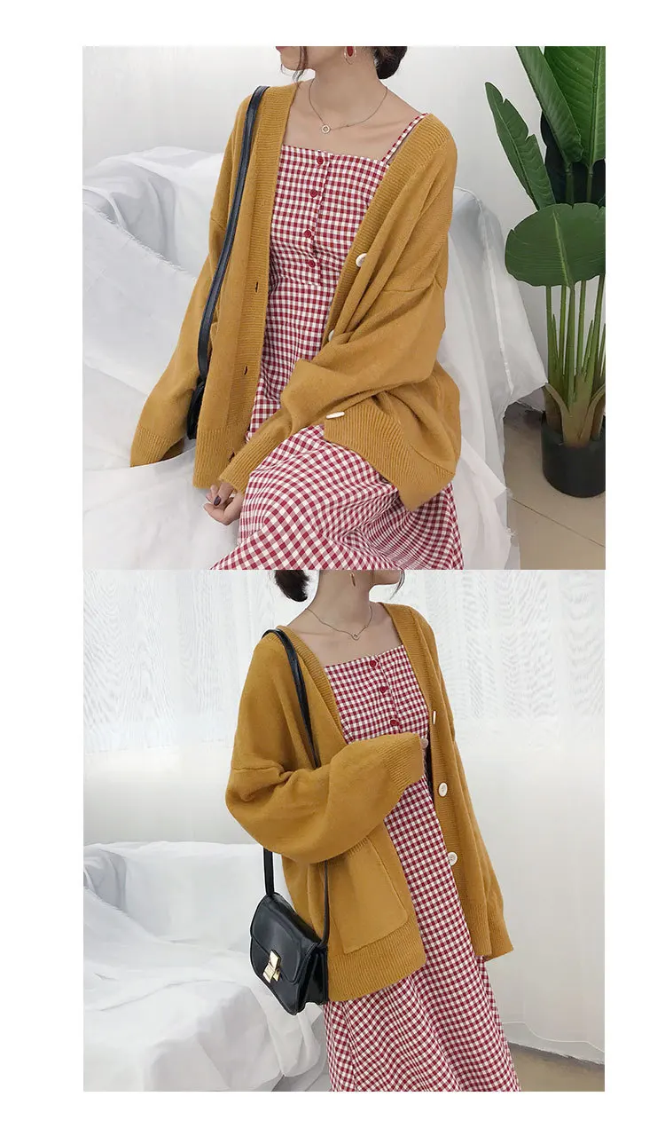H.SA ropa mujer invierno cardigan women Long Sleeve Oversized Khaki Jumpers Button Up Autumn New Korean Style Cardigans