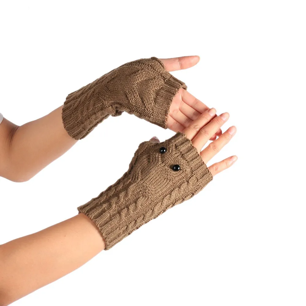 Unisex Winter Gloves Solid Owl Knitted Long Fingerless Gloves Soft Button Warm Gloves Mittens guantes invierno luvas de inverno